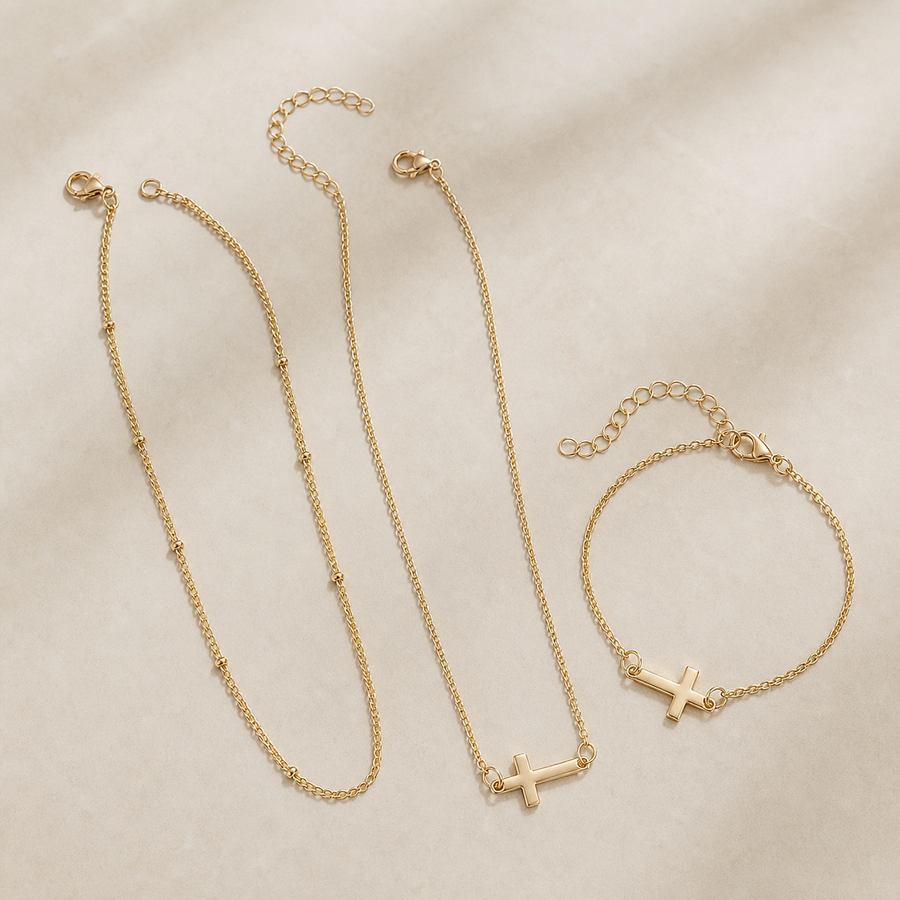 3pcs Simple Cross Necklace and Bracelet Set