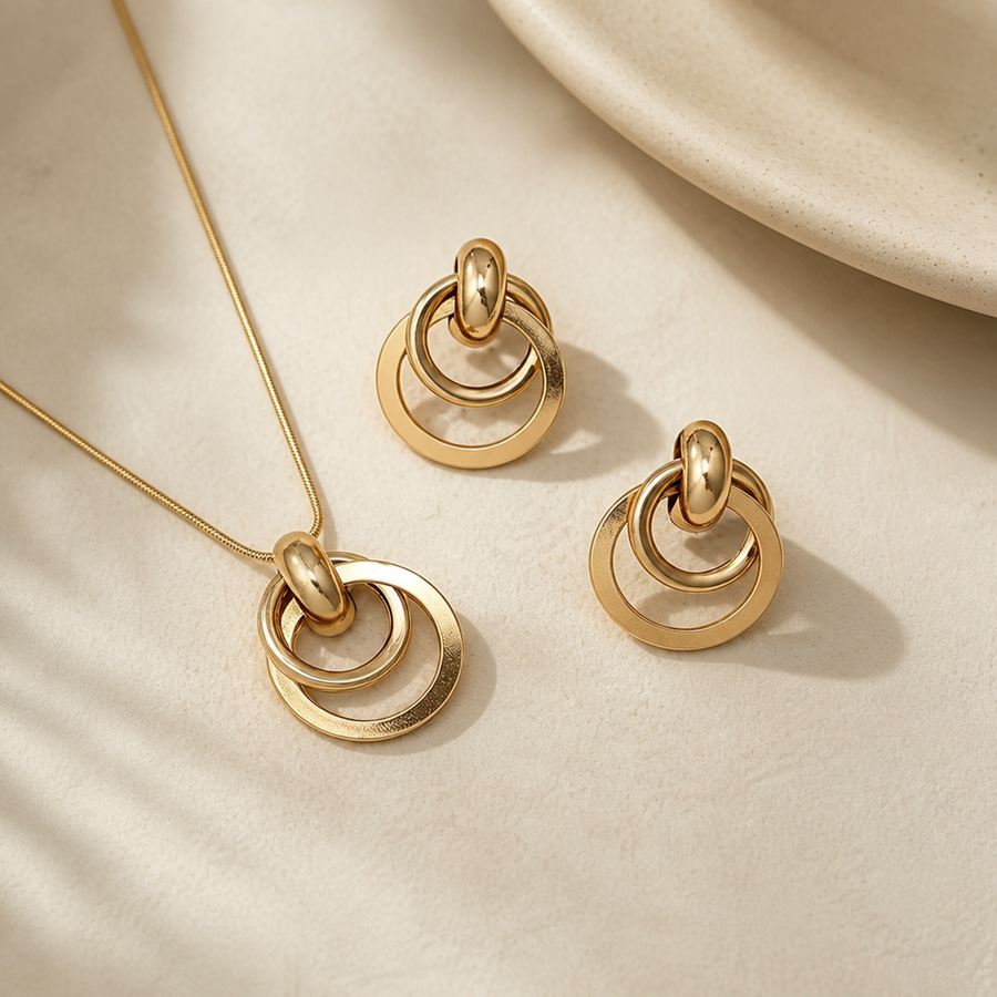 3pcs Women's Hoop Necklace & Earrings Jewelry Set