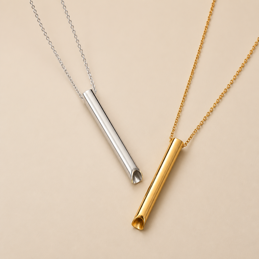 Stainless Steel Meditation Regulating Breathing Whistle Pendant Necklace