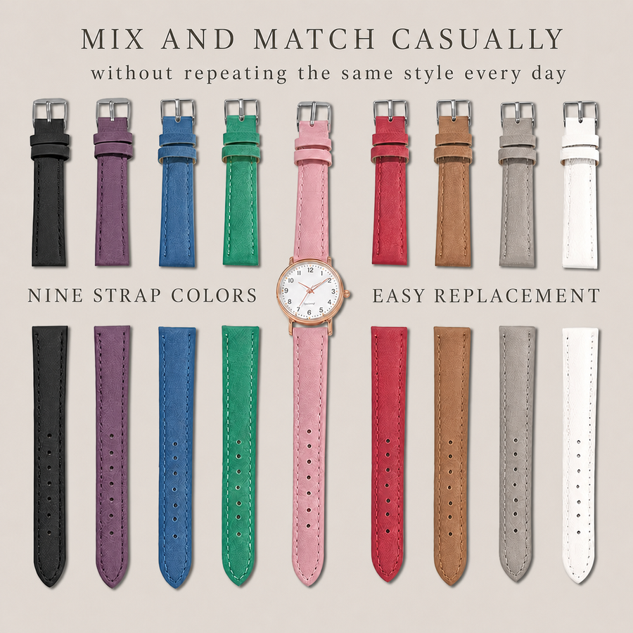 Fashion Women Watches+8pcs Straps Quartz Watch Set